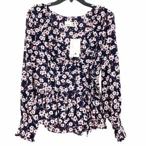 EVERLEIGH Ruffle Print Floral Wrap Blouse NWT, S